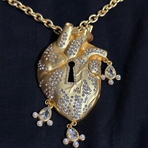 Schiaparelli Inspired Gold Anatomical Heart Pendant Necklace/Brooch
